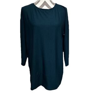 Eileen Fisher Teal Viscose Nylon Spandex Long Sleeve Top Small Minimalist